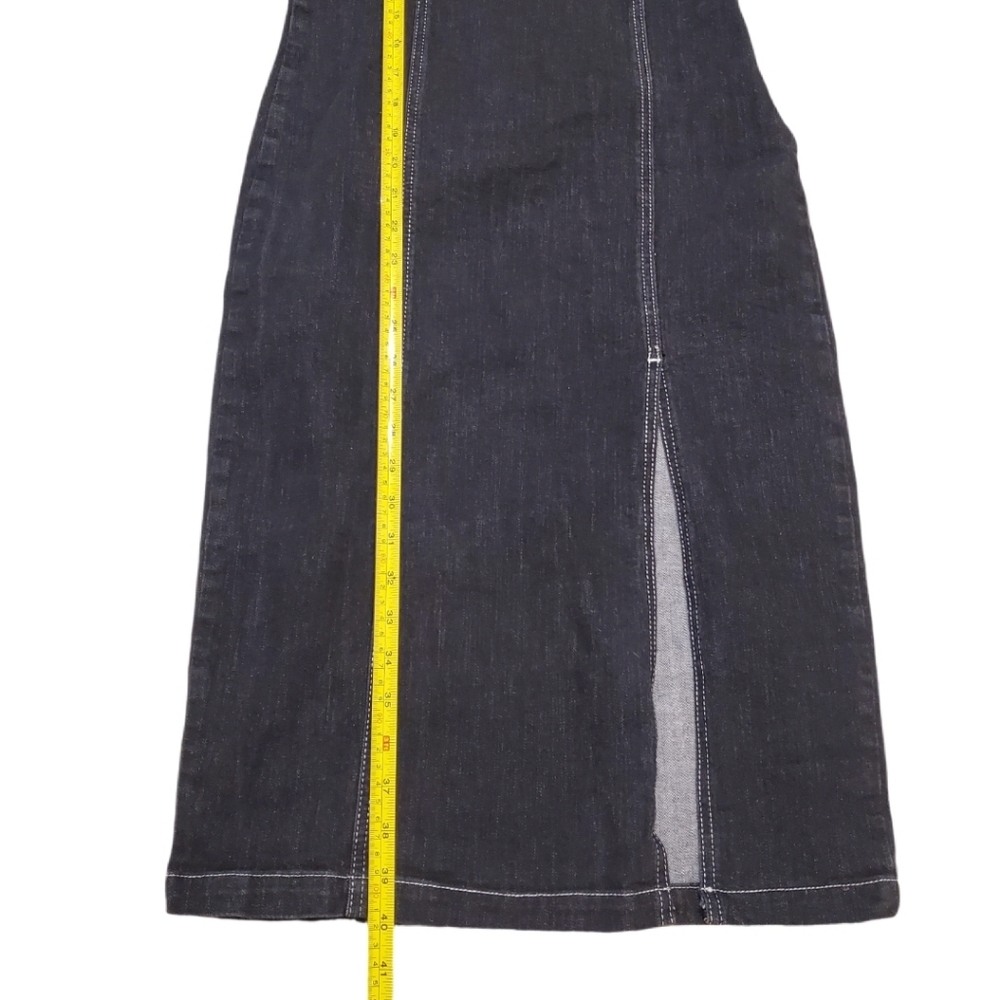 Topshop Women's Black Denim Midi Slit Front Jean Dress‎ Size 6 - Picture 6 of 9